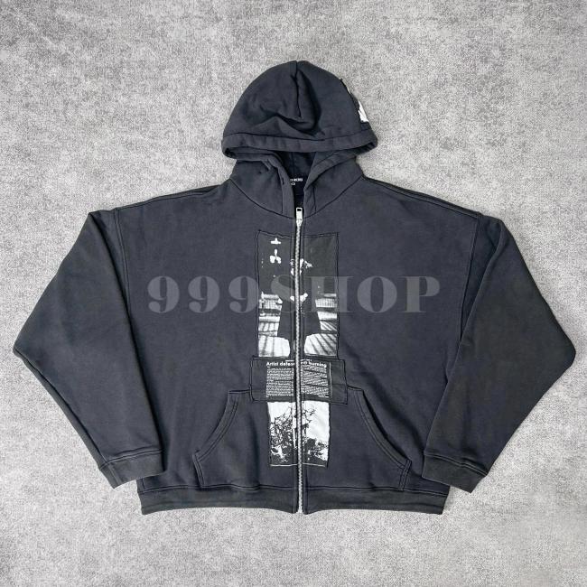 NIGO Enfants Riches Deprimes Nun Distressed Washed Zip Hoodie Sweatshirt #nigo #nigo333686