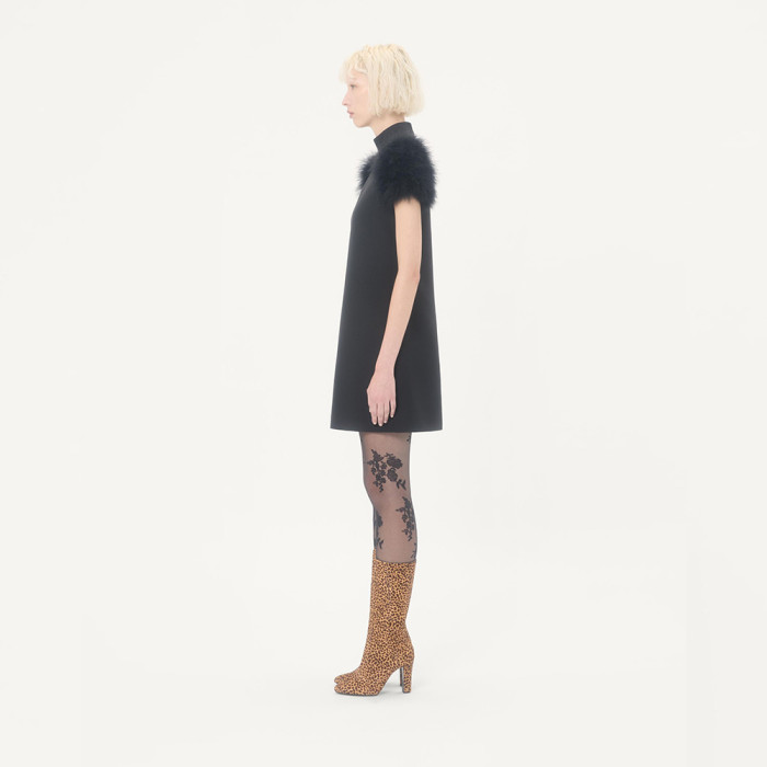 NIGO Valentino Short Crepe Couture Dress Feathers Woman Black #nigo333699