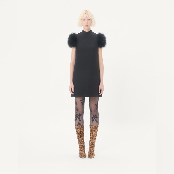 NIGO Valentino Short Crepe Couture Dress Feathers Woman Black #nigo333699