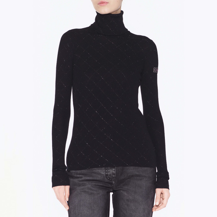 NIGO Chanel Turtleneck Pullove Sequined Wool Black Gold Silve #nigo333816
