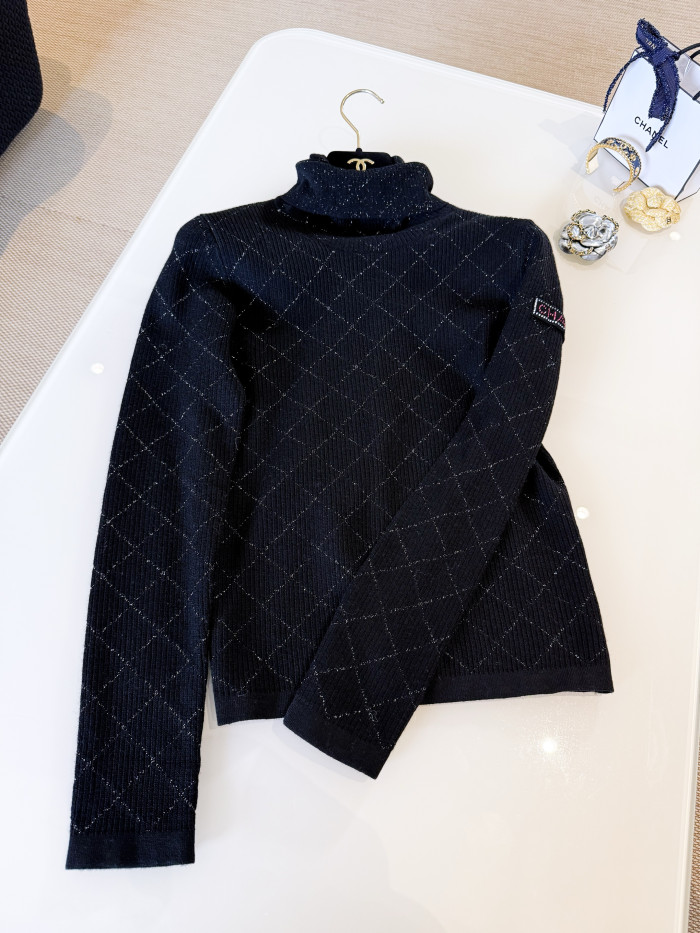 NIGO Chanel Turtleneck Pullove Sequined Wool Black Gold Silve #nigo333816