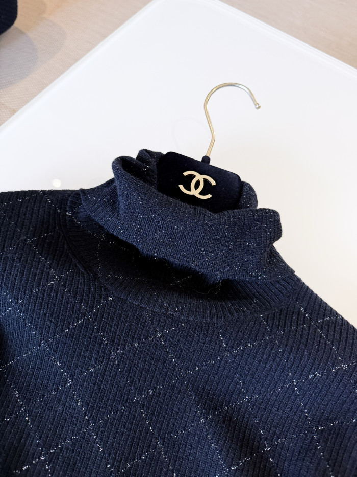 NIGO Chanel Turtleneck Pullove Sequined Wool Black Gold Silve #nigo333816