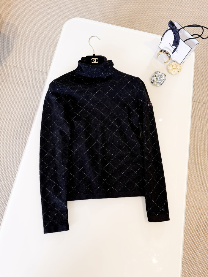 NIGO Chanel Turtleneck Pullove Sequined Wool Black Gold Silve #nigo333816