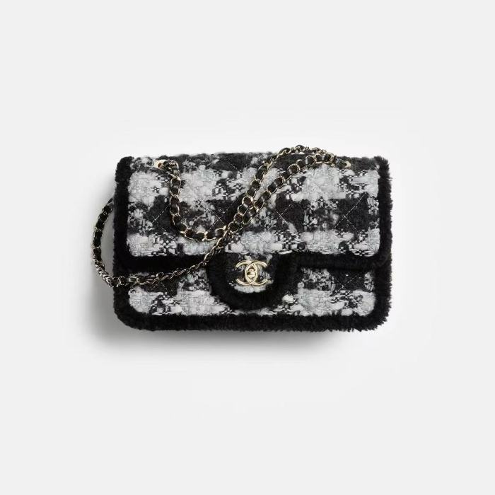 NIGO Chanel Large Flap Bag Tweed Shearling Lambskin #nigo333980