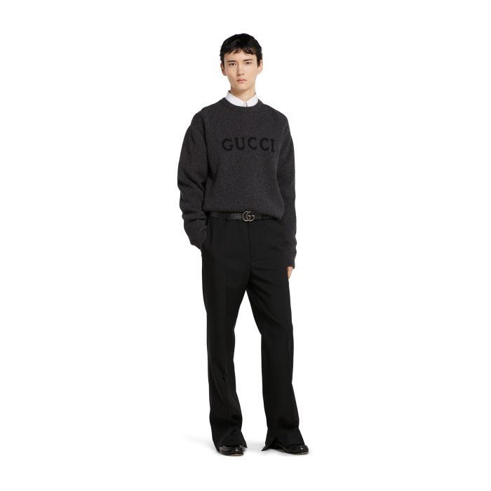 NIGO Gucci Wool Cashmere Rib Knit Sweater in Dark Grey and Black #nigo332663