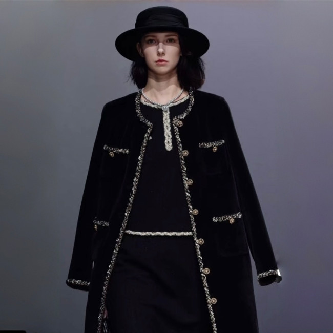 NIGO Chanel Four-pocket Long Coat in Fine Shiny Tweed #nigo334124