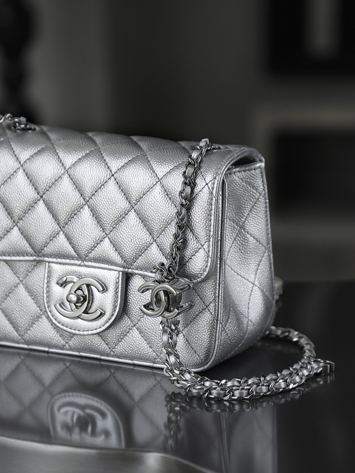 NIGO Chanel Classic Flap CF Lambskin Chain Bag Shoulder Bag Women's Silver #nigo334148