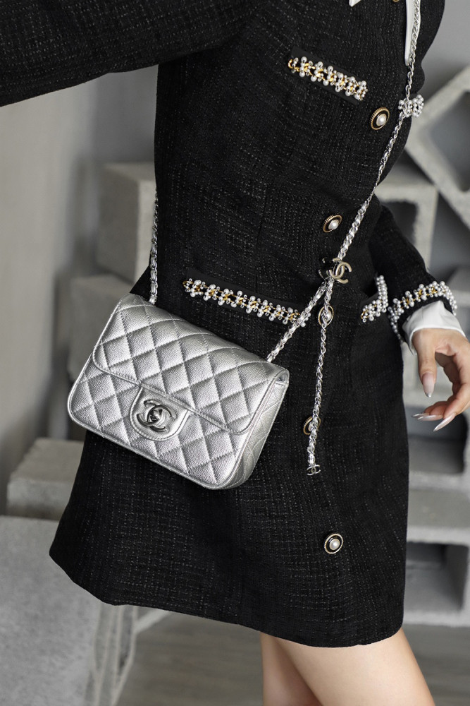 NIGO Chanel Classic Flap CF Lambskin Chain Bag Shoulder Bag Women's Silver #nigo334148