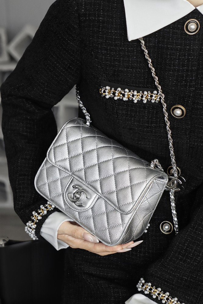 NIGO Chanel Classic Flap CF Lambskin Chain Bag Shoulder Bag Women's Silver #nigo334148