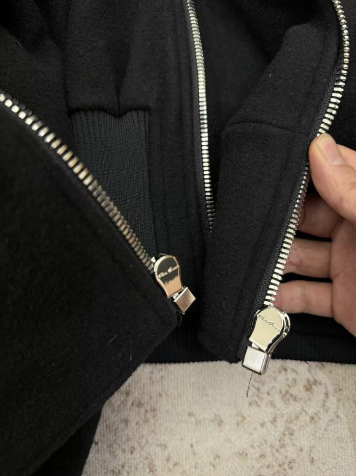 NIGO Rick Owens Cropped Hooded Fligh Jacket Black Virgin Wool Cropped Flight Jacket #nigo332196
