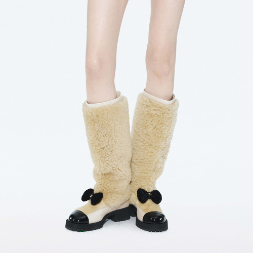 NIGO Chanel High Boots Shearling Lambskin Calfskin Lambskin Patent Calfskin Beige Black #nigo334245