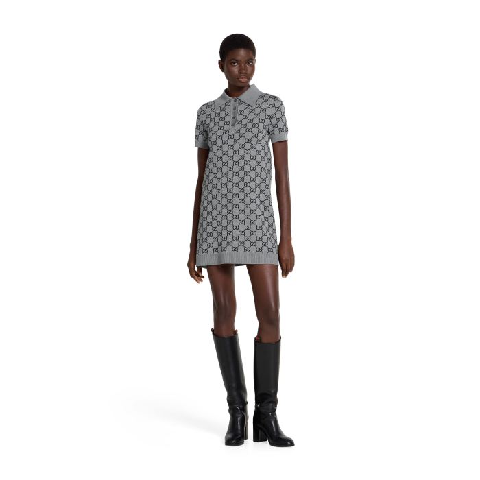 NIGO Gucci GG Wool Jacquard Polo Dress Grey Black #nigo334214