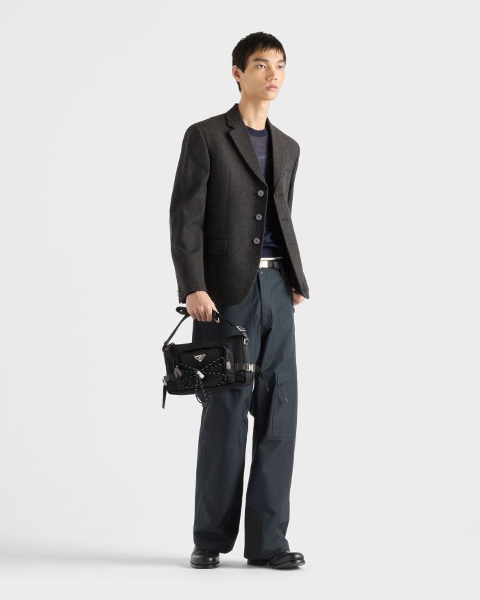 NIGO PRADA Black Prada Speedrock Re-nylon Leather Shoulder Bag #nigo334216