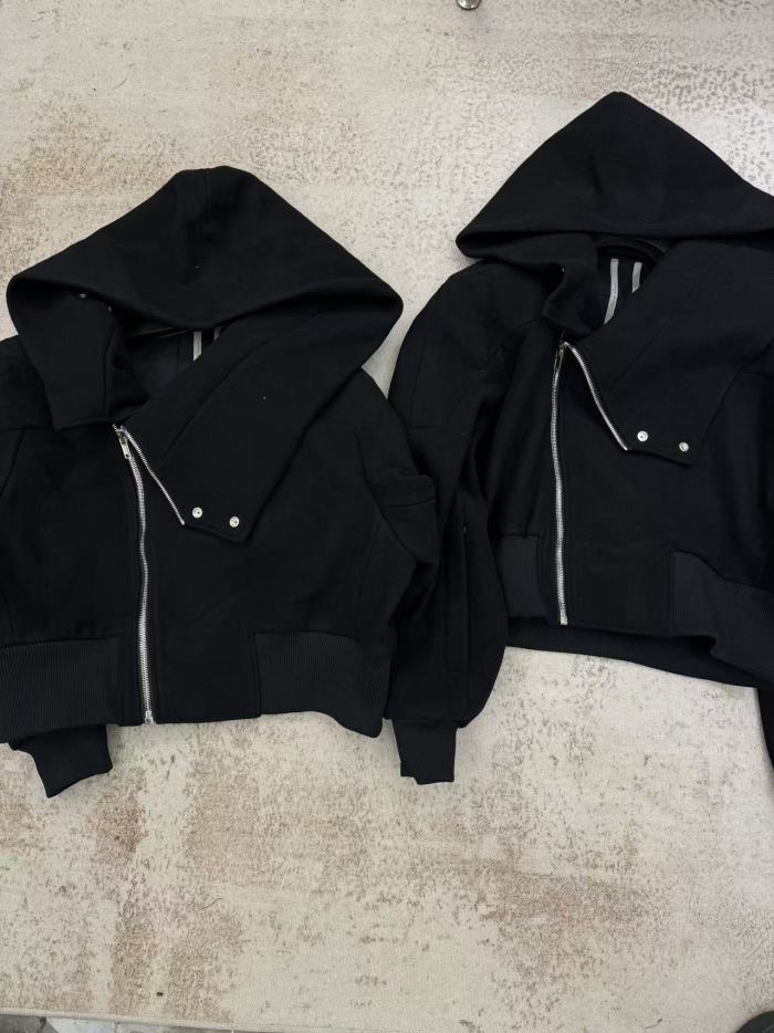 NIGO Rick Owens Cropped Hooded Fligh Jacket Black Virgin Wool Cropped Flight Jacket #nigo332196