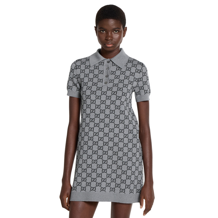 NIGO Gucci GG Wool Jacquard Polo Dress Grey Black #nigo334214