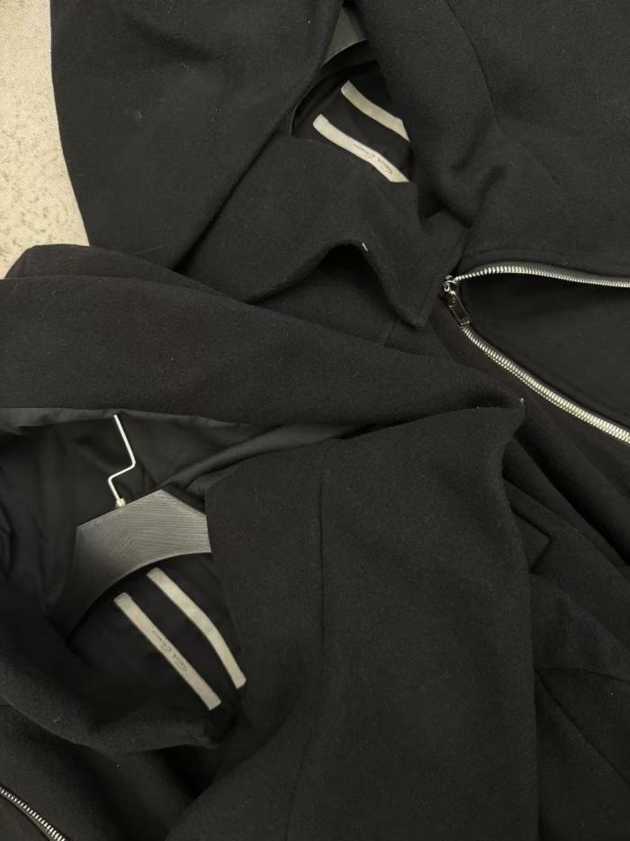 NIGO Rick Owens Cropped Hooded Fligh Jacket Black Virgin Wool Cropped Flight Jacket #nigo332196