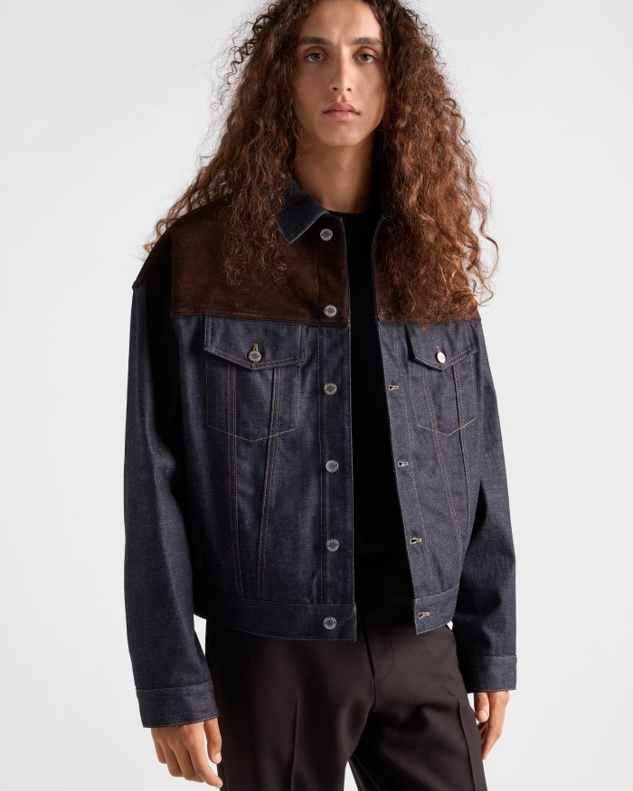 NIGO PRADA Navy Denim And Suede Blouson Jacket #nigo334279