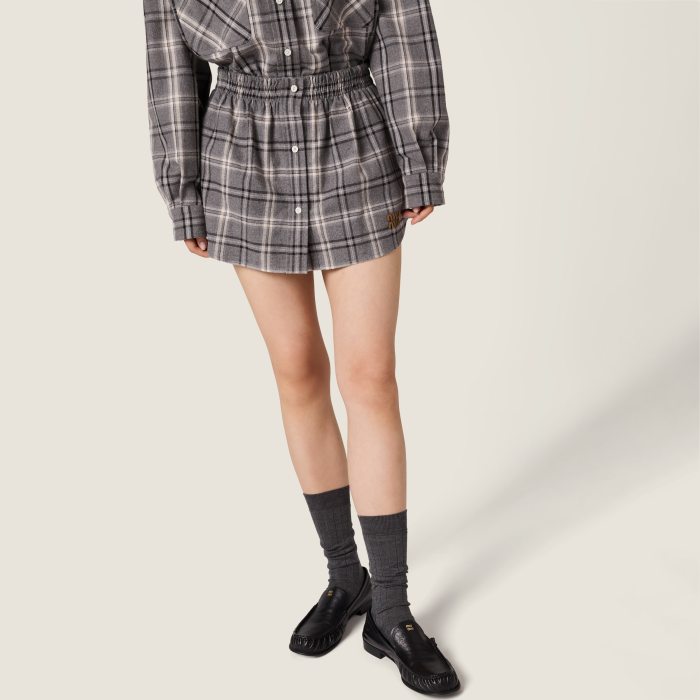 NIGO MiuMiu Slate Gray Checked Flannel Shirt Miniskirt #nigo333609