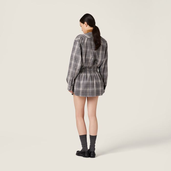NIGO MiuMiu Slate Gray Checked Flannel Shirt Miniskirt #nigo333609