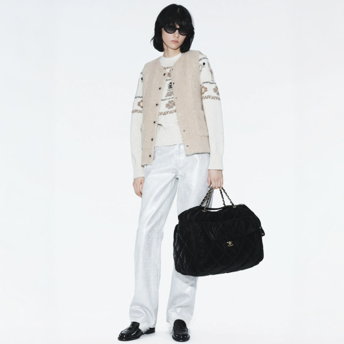 Chanel Pullover Cashmere Ecru Beige Black #nigo334447