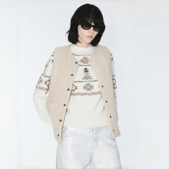 Chanel Pullover Cashmere Ecru Beige Black #nigo334447
