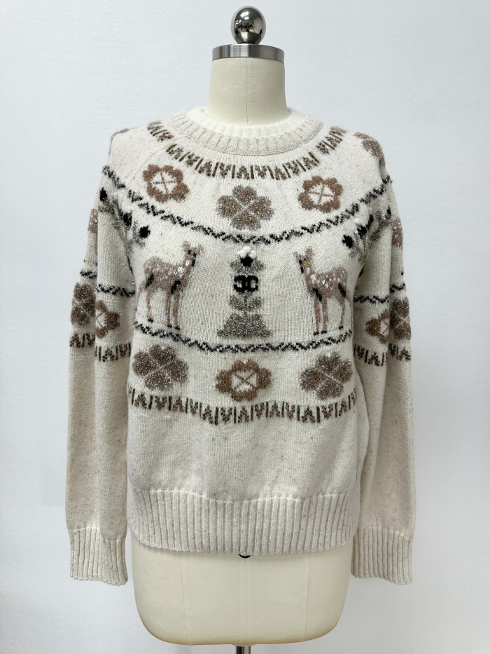 Chanel Pullover Cashmere Ecru Beige Black #nigo334447