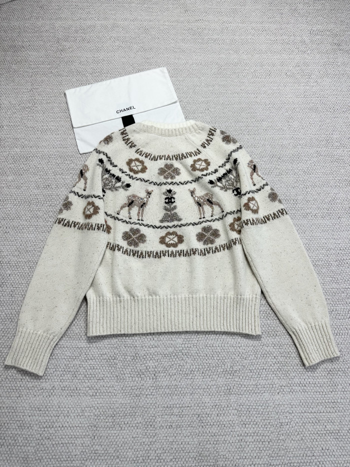 Chanel Pullover Cashmere Ecru Beige Black #nigo334447