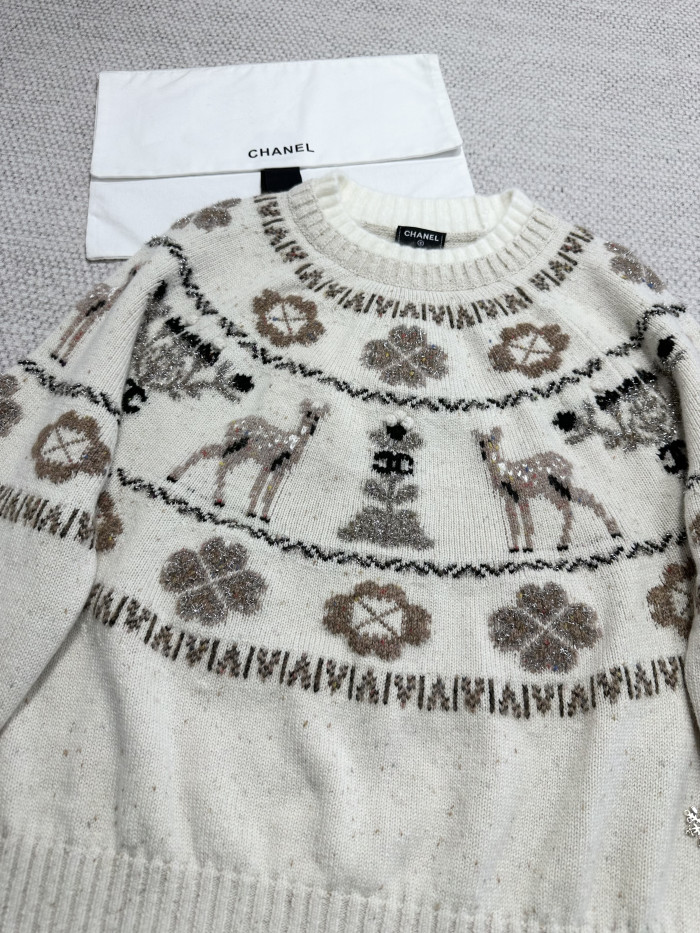 Chanel Pullover Cashmere Ecru Beige Black #nigo334447