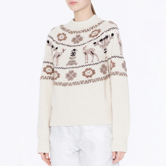 Chanel Pullover Cashmere Ecru Beige Black #nigo334447