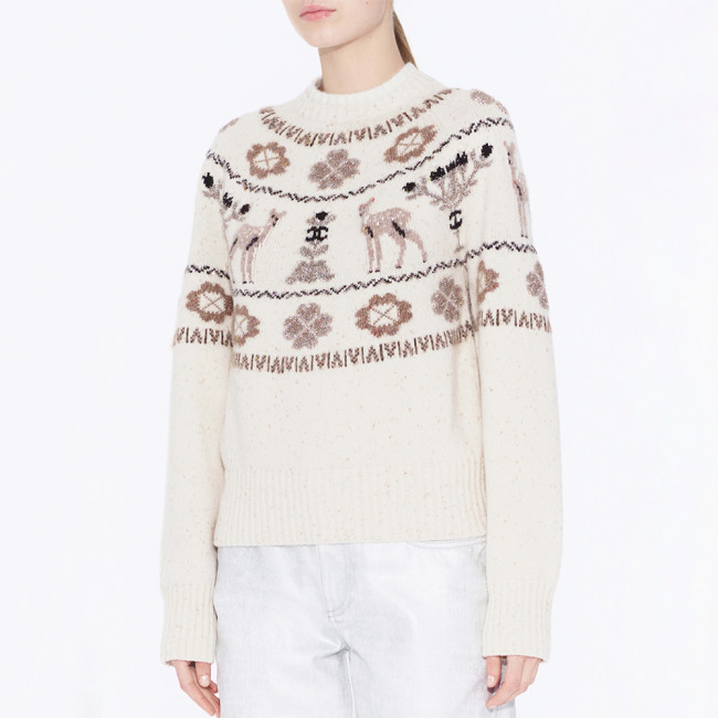Chanel Pullover Cashmere Ecru Beige Black #nigo334447