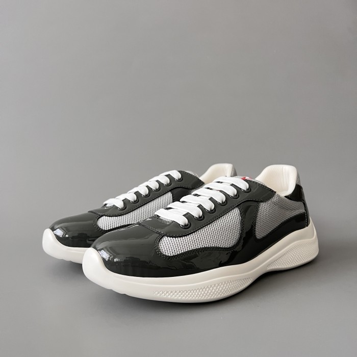 NIGO PRADA Black silver Patent Leather And Technical Fabric Prada America s Cup Sneakers #nigo334570