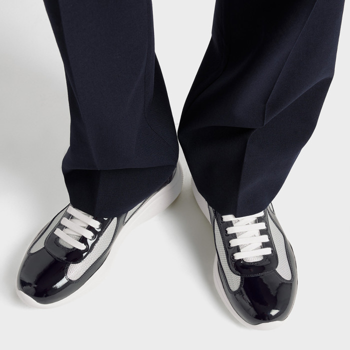 NIGO PRADA Black silver Patent Leather And Technical Fabric Prada America s Cup Sneakers #nigo334570