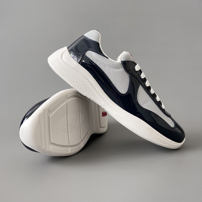 NIGO PRADA Black silver Patent Leather And Technical Fabric Prada America s Cup Sneakers #nigo334570