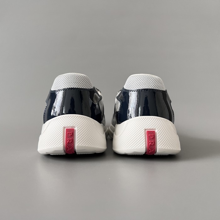 NIGO PRADA Black silver Patent Leather And Technical Fabric Prada America s Cup Sneakers #nigo334570