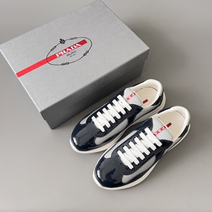 NIGO PRADA Black silver Patent Leather And Technical Fabric Prada America s Cup Sneakers #nigo334570