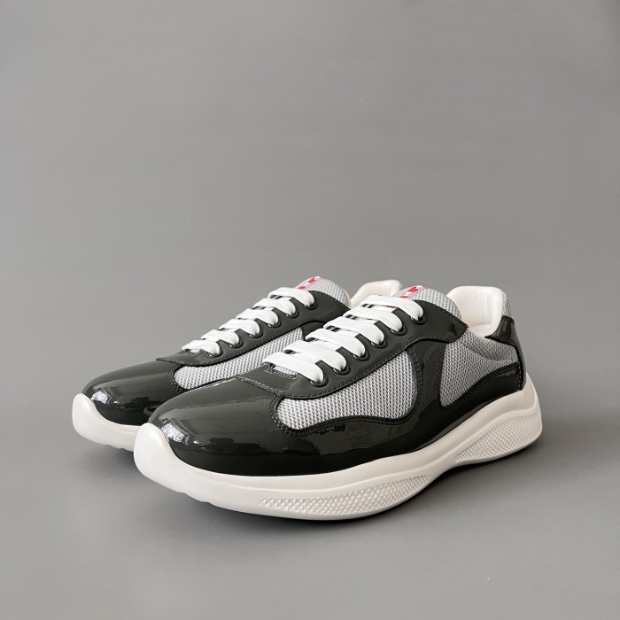 NIGO PRADA Black silver Patent Leather And Technical Fabric Prada America s Cup Sneakers #nigo334570