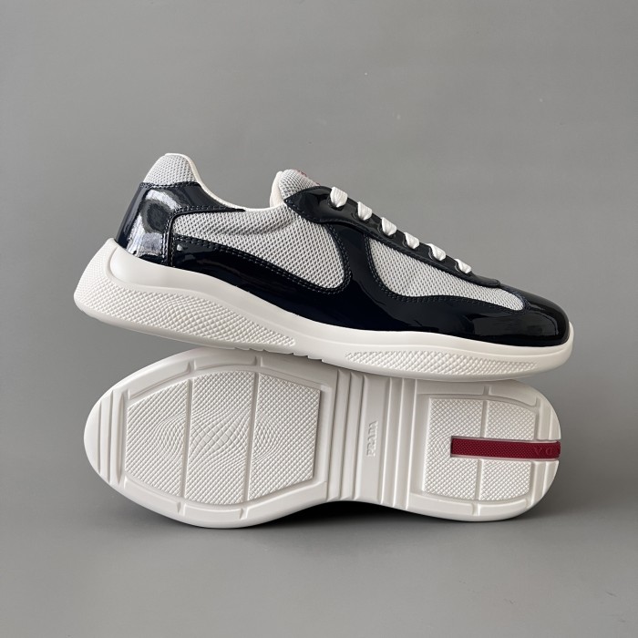 NIGO PRADA Black silver Patent Leather And Technical Fabric Prada America s Cup Sneakers #nigo334570