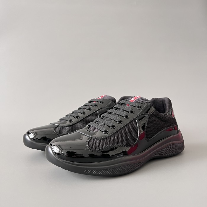NIGO PRADA Black silver Patent Leather And Technical Fabric Prada America s Cup Sneakers #nigo334570