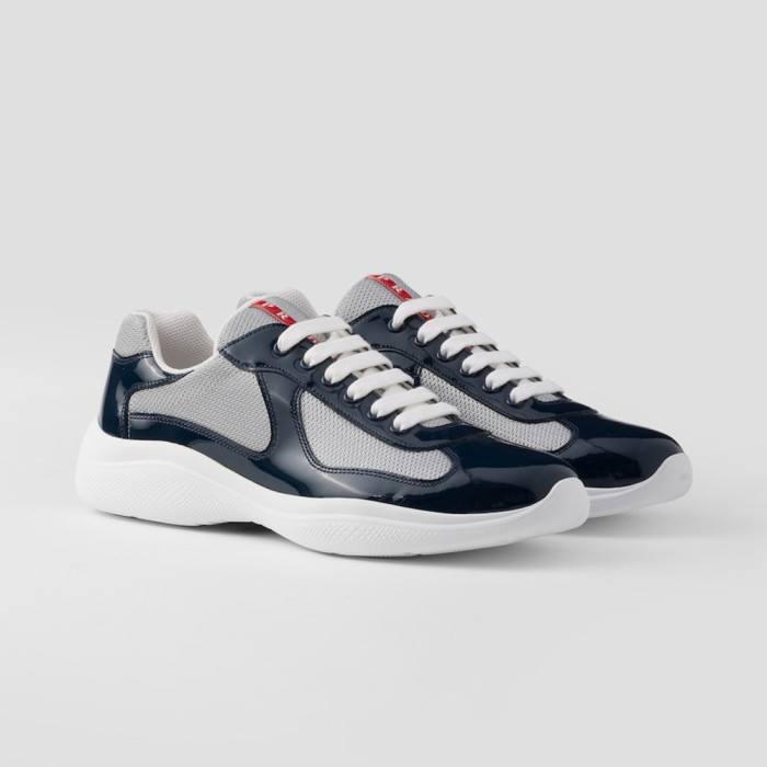 NIGO PRADA Black silver Patent Leather And Technical Fabric Prada America s Cup Sneakers #nigo334570