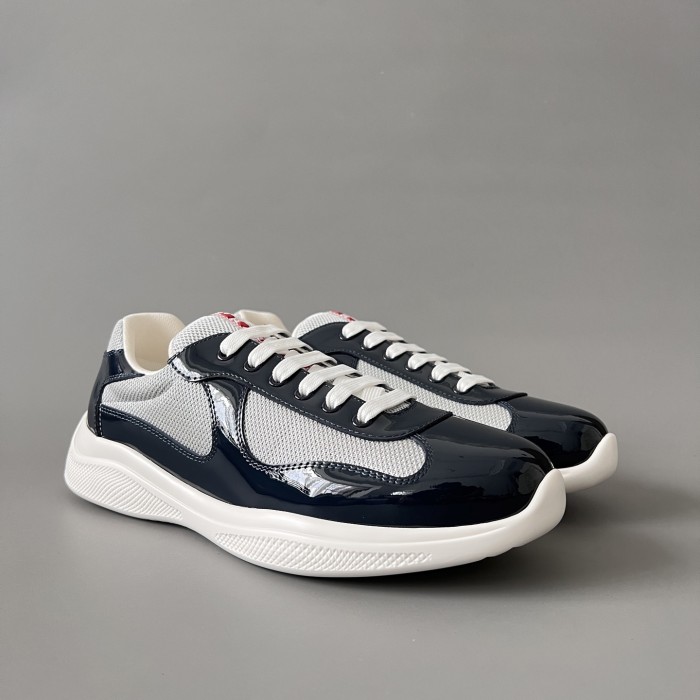 NIGO PRADA Black silver Patent Leather And Technical Fabric Prada America s Cup Sneakers #nigo334570