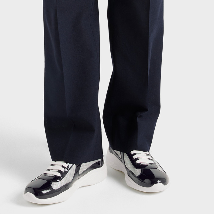 NIGO PRADA Black silver Patent Leather And Technical Fabric Prada America s Cup Sneakers #nigo334570