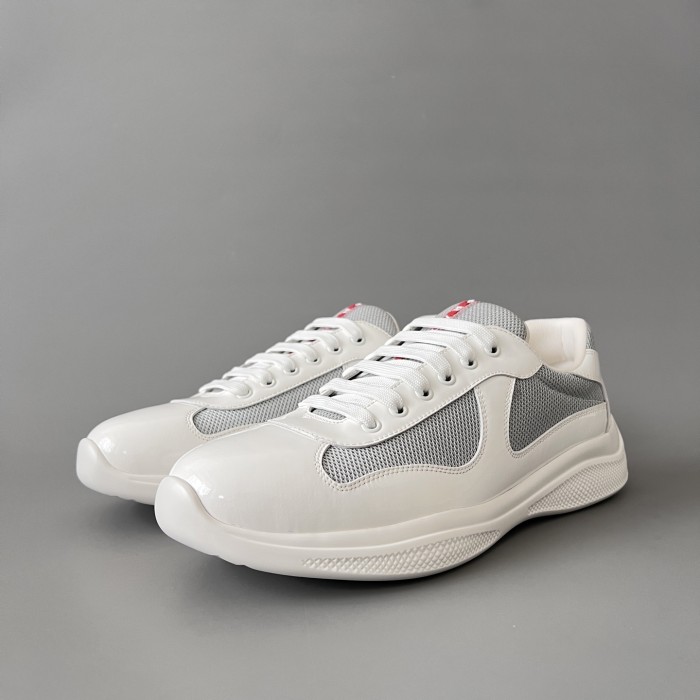 NIGO PRADA Black silver Patent Leather And Technical Fabric Prada America s Cup Sneakers #nigo334570