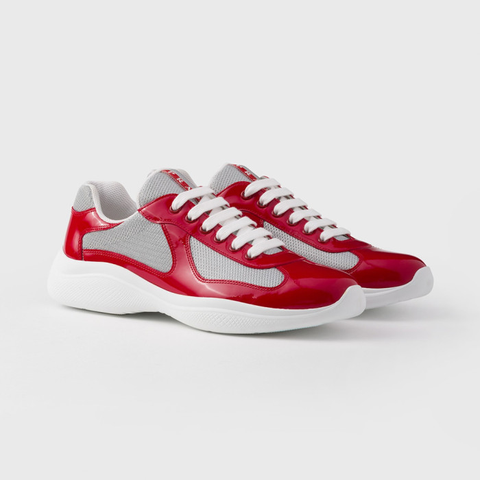 NIGO PRADA Black silver Patent Leather And Technical Fabric Prada America s Cup Sneakers #nigo334570