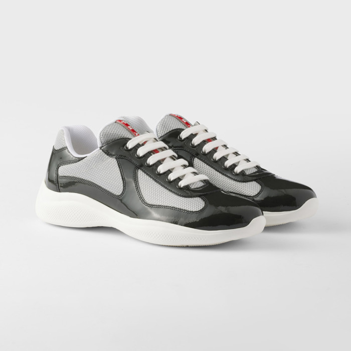 NIGO PRADA Black silver Patent Leather And Technical Fabric Prada America s Cup Sneakers #nigo334570