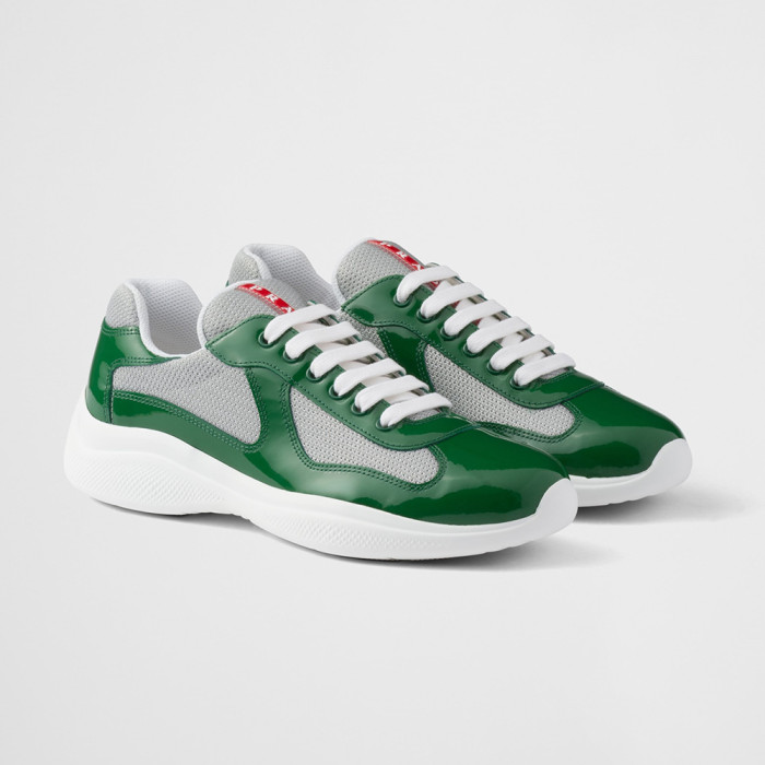 NIGO PRADA Black silver Patent Leather And Technical Fabric Prada America s Cup Sneakers #nigo334570