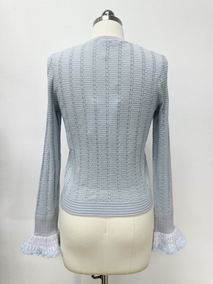 NIGO Chanel Cardigan Short Skirt Cashmere Cotton Feathers Light Blue Purple Pink #nigo334186