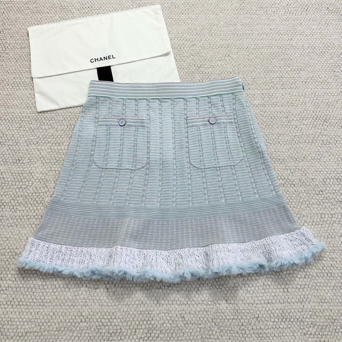 NIGO Chanel Cardigan Short Skirt Cashmere Cotton Feathers Light Blue Purple Pink #nigo334186