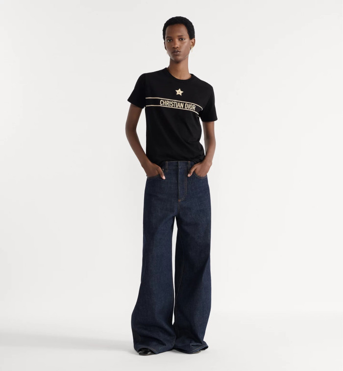 NIGO Dior Embroidered T-shirt Black and Gold Tone Cotton Jersey #nigo334725