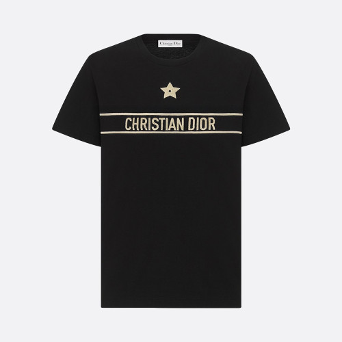 NIGO Dior Embroidered T-shirt Black and Gold Tone Cotton Jersey #nigo334725