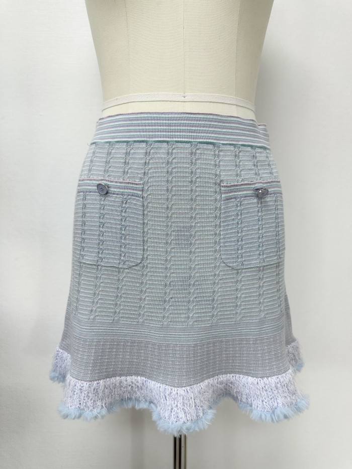 NIGO Chanel Cardigan Short Skirt Cashmere Cotton Feathers Light Blue Purple Pink #nigo334186
